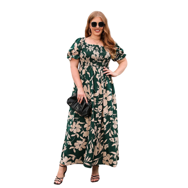 Vestido Floral Plus Size Decote quadrado