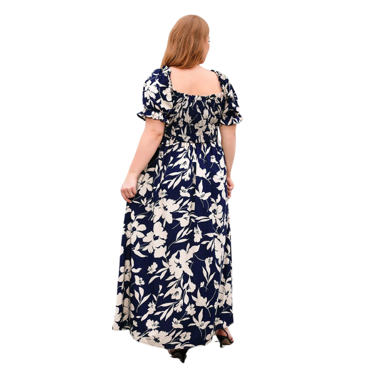 Vestido Floral Plus Size Decote quadrado