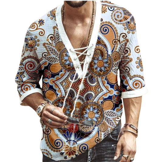 Printed lace mid sleeve T-shirt men