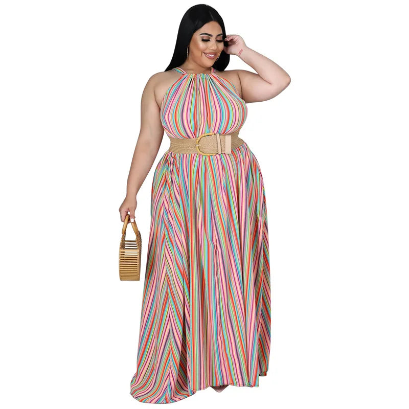 Vestido Listrado Plus Size sem manga