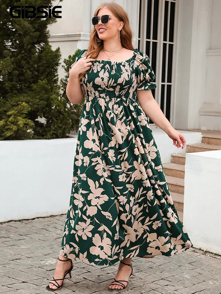 Vestido Floral Plus Size Decote quadrado