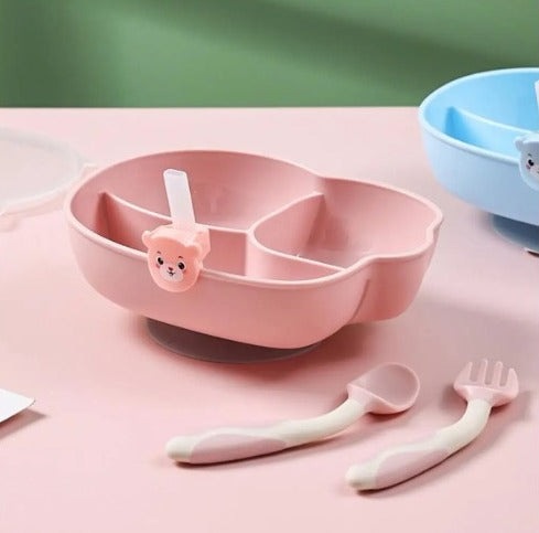 Conjunto de silicone para bebê com prato de treinamento  6 pçs