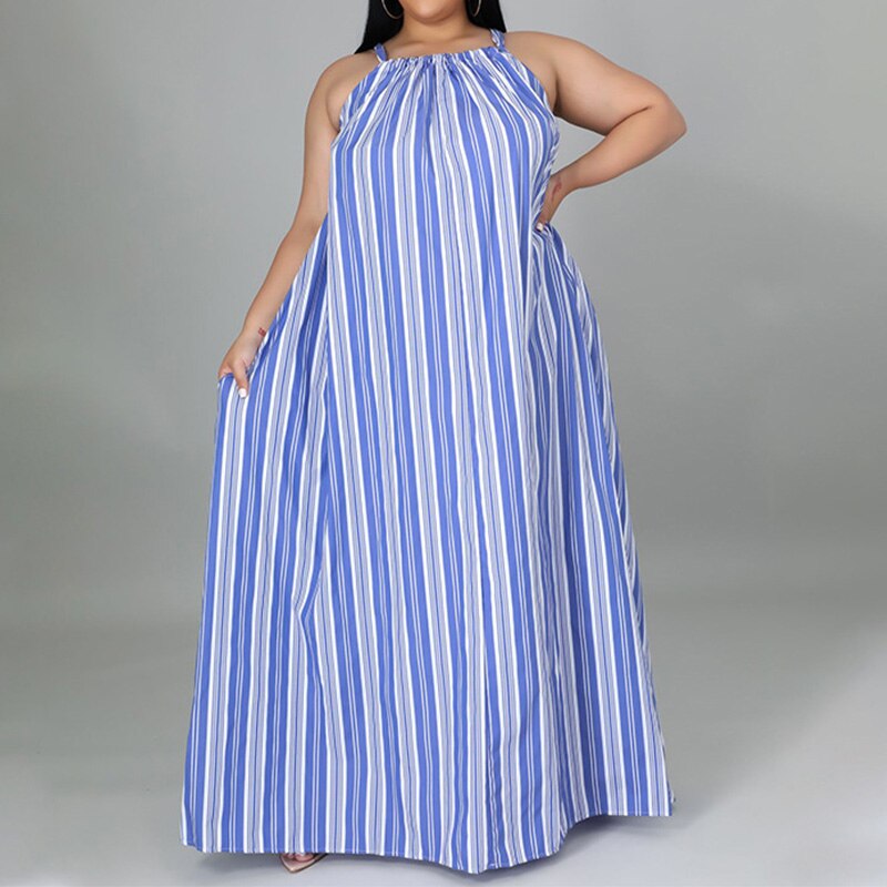 Vestido Listrado Plus Size sem manga