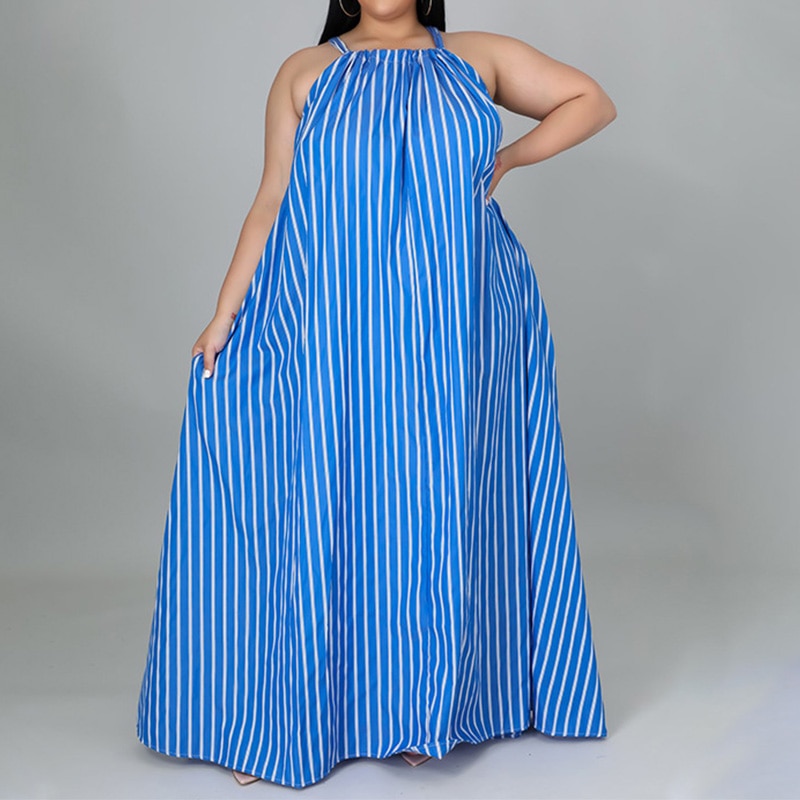 Vestido Listrado Plus Size sem manga