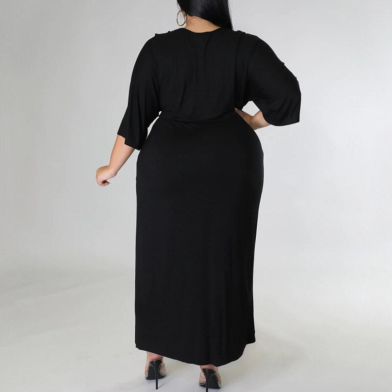 Vestido de Manga Plus Size três quartos