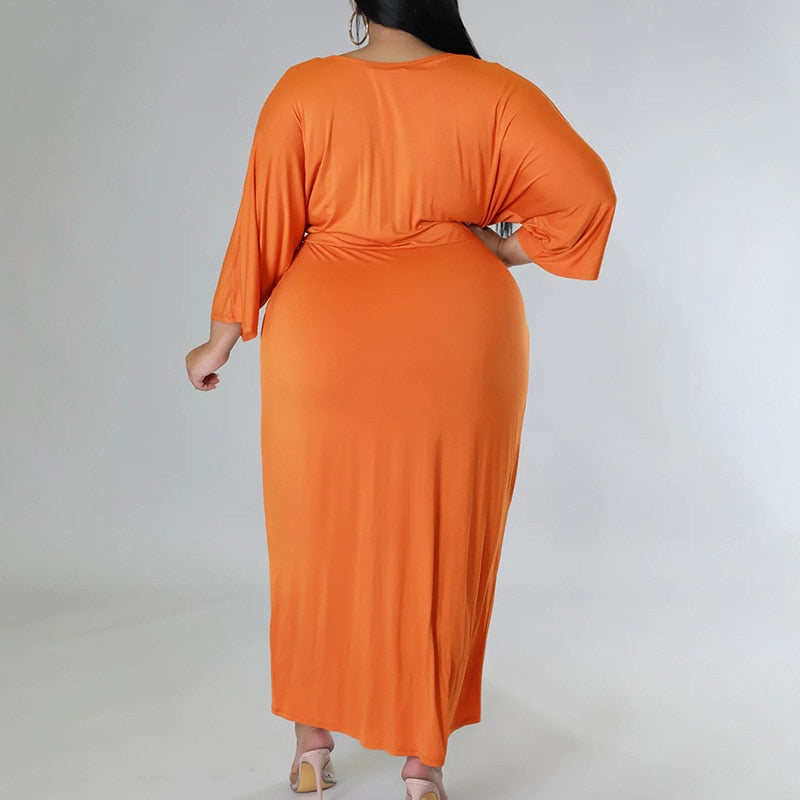 Vestido de Manga Plus Size três quartos