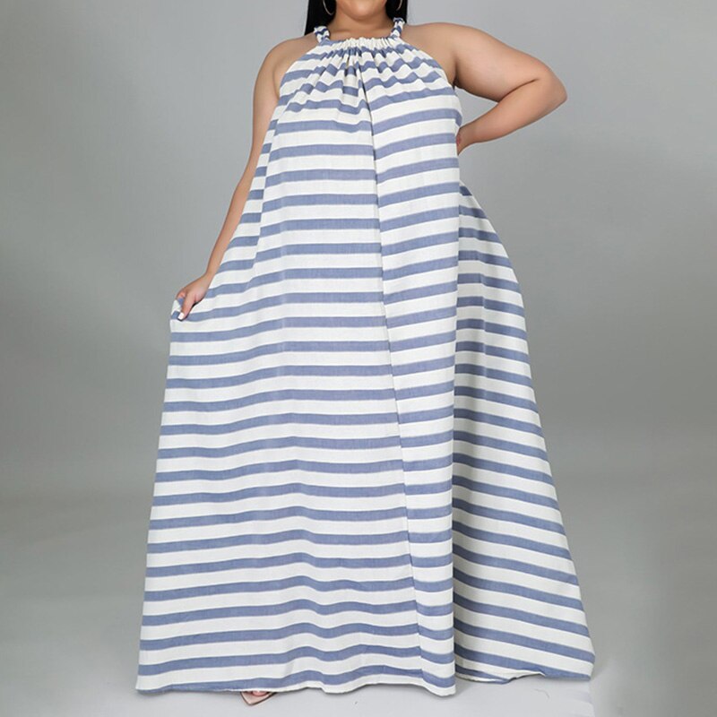 Vestido Listrado Plus Size sem manga