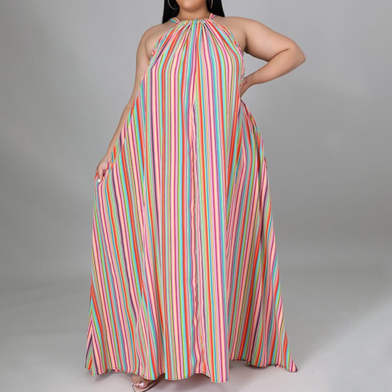 Vestido Listrado Plus Size sem manga