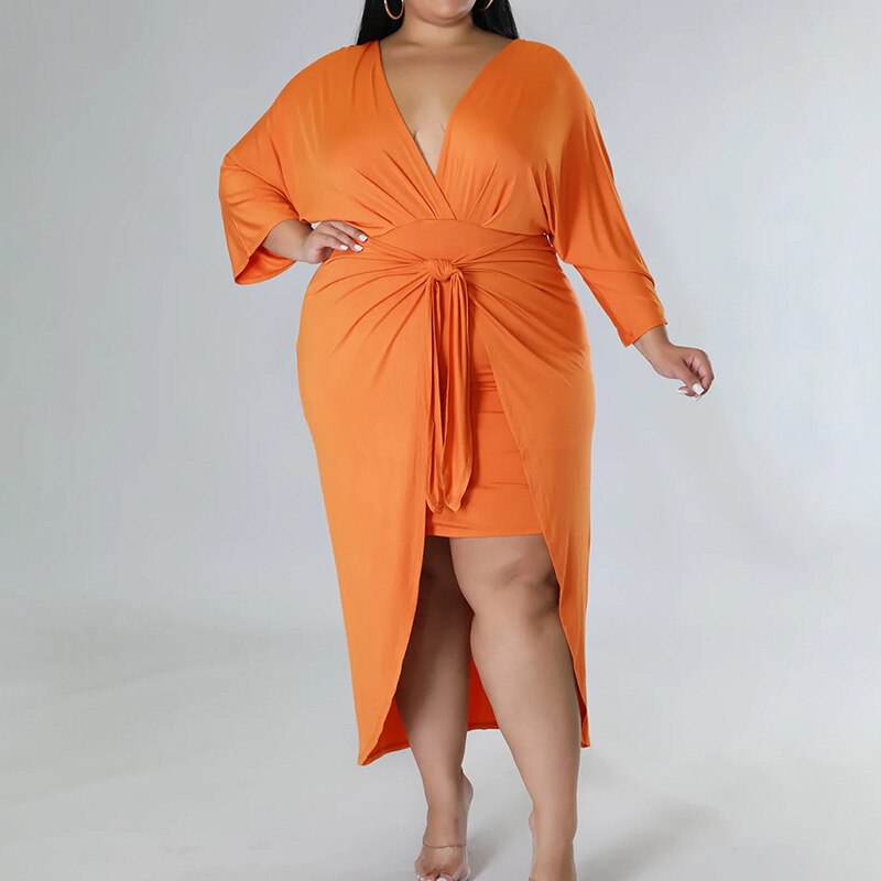 Vestido de Manga Plus Size três quartos