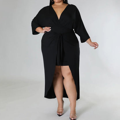 Vestido de Manga Plus Size três quartos